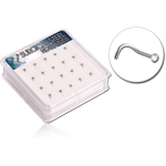 Box of 20 Surgical Steel Grade 316L Flat Jeweled Curved Nose Studs