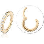 14 KARAT GOLD YELLOW SEAMLESS HINGED CLICKER WITH CZ CRYSTALS