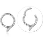 316L Surgical Steel Grade 316L Hinge Segment Ring with Hooked Tip and Clear Gems
