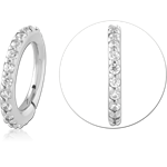 14 KARAT GOLD WHITE SEAMLESS HINGED CLICKER WITH CZ CRYSTALS