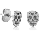 SURGICAL STEEL GRADE 316L EAR STUDS PAIR - FANCY SKULL