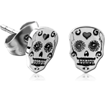 STERLING 925 SILVER EAR STUDS PAIR - FANCY SKULL