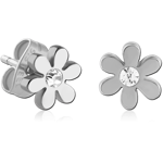 Sterile Surgical Steel Grade 316L Jeweled Ear Studs Pair - Flower