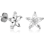 316L Surgical Steel Grade 316L Stud Earrings Five Petal Clear Marquise Gem Flower Pair