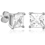 316L Surgical Steel Grade 316L Stud Earrings Princess Cut Clear Gem Pair