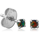 Sterile Surgical Steel Grade 316L Round Synthetic Opal Prong Set Jeweled Ear Studs Pair