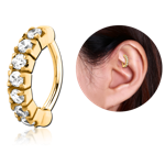 Sterile Gold PVD Coated Surgical Steel Grade 316L Prong Set Crystal Jeweled Rook Clicker