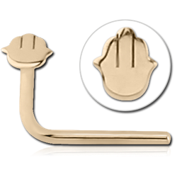 14 KARAT GOLD YELLOW 90 DEGREE HAMSA NOSE STUD