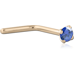 14 KARAT GOLD YELLOW 90 DEGREE PRONG SET CZ NOSE STUD
