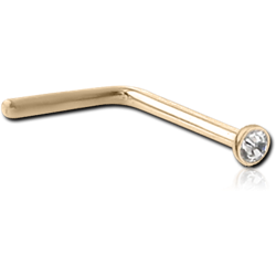 14 KARAT GOLD YELLOW BEZEL SET JEWELED 90 DEGREE NOSE STUD