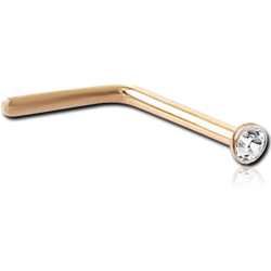 18 KARAT GOLD YELLOW 90 DEGREE NOSE STUD WITH 1.6MM BEZEL SET DIAMOND