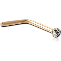 18 KARAT GOLD YELLOW BEZEL SET JEWELED CURVED 90 DEGREE NOSE STUD