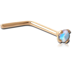 18 KARAT GOLD YELLOW 1.5MM PRONG SET JEWELED 90 DEGREE NOSE STUD 12MM