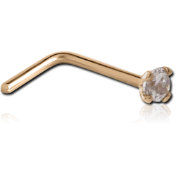 18 KARAT GOLD YELLOW 90 DEGREE NOSE STUD WITH 1.35MM PRONG SET DIAMOND