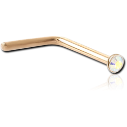 9 KARAT GOLD YELLOW 90 DEGREE BEZEL SET JEWELED NOSE STUD