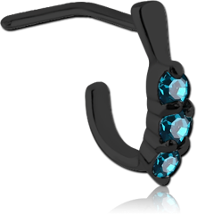 BLACK PVD COATED SURGICAL STEEL GRADE 316L 90 DEGREE JEWELED WRAP AROUND NOSE STUD