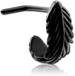 BLACK PVD COATED SURGICAL STEEL GRADE 316L 90 DEGREE WRAP AROUND NOSE STUD - FEATHER