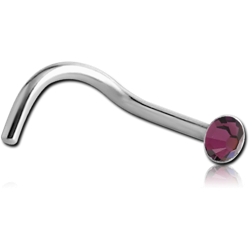 SURGICAL STEEL GRADE 316L FLAT JEWELED CURVED NOSE STUD