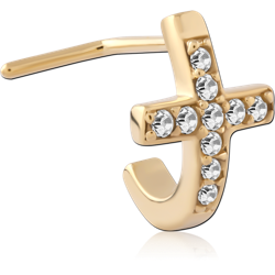 GOLD PVD 18K COATED SURGICAL STEEL GRADE 316L 90 DEGREE JEWELED WRAP AROUND NOSE STUD - CROSS EITH GEMS