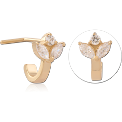 GOLD PVD 18K COATED SURGICAL STEEL GRADE 316L 90 DEGREE JEWELED WRAP AROUND NOSE STUD