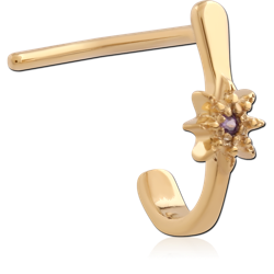 GOLD PVD 18K COATED SURGICAL STEEL GRADE 316L 90 DEGREE NOSE STUD STARBURST GEM