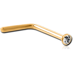 GOLD PVD COATED SURGICAL STEEL GRADE 316L PREMIUM CRYSTAL JEWELED 90 DEGREE NOSE STUD