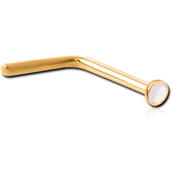 GOLD PVD COATED SURGICAL STEEL GRADE 316L PREMIUM CRYSTAL JEWELED 90 DEGREE NOSE STUD