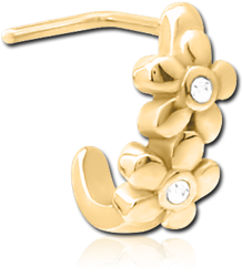 GOLD PVD COATED SURGICAL STEEL GRADE 316L STRAIGHT JEWELED WRAP AROUND NOSE STUD - FLOWER