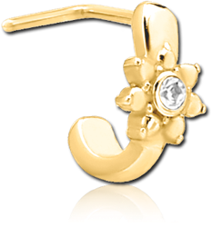 GOLD PVD COATED SURGICAL STEEL GRADE 316L STRAIGHT JEWELED WRAP AROUND NOSE STUD