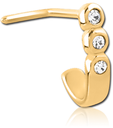 GOLD PVD COATED SURGICAL STEEL GRADE 316L 90 DEGREE JEWELED WRAP AROUND NOSE STUD