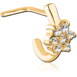 GOLD PVD COATED SURGICAL STEEL GRADE 316L 90 DEGREE JEWELED WRAP AROUND NOSE STUD