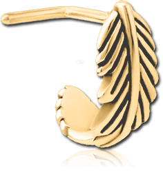 GOLD PVD COATED SURGICAL STEEL GRADE 316L 90 DEGREE WRAP AROUND NOSE STUD - FEATHER