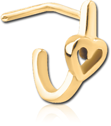 GOLD PVD COATED SURGICAL STEEL GRADE 316L 90 DEGREE WRAP AROUND NOSE STUD - HEART