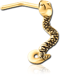 GOLD PVD COATED SURGICAL STEEL GRADE 316L 90 DEGREE WRAP AROUND NOSE STUD - SNAKE