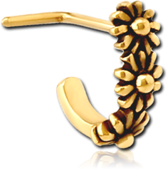 GOLD PVD COATED SURGICAL STEEL GRADE 316L 90 DEGREE WRAP AROUND NOSE STUD - THREE FLOWERS