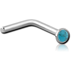 SURGICAL STEEL GRADE 316L SEMI PRECIOUS CABOCHON CURVED NOSE STUD