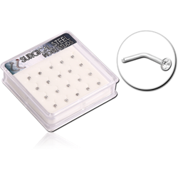 BOX OF 20 SURGICAL STEEL GRADE 316L JEWELED 90 DEGREE NOSE STUDS