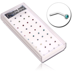 BOX OF SURGICAL STEEL GRADE 316L JEWELED 90 DEGREE NOSE STUDS