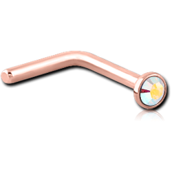 ROSE GOLD PVD COATED SURGICAL STEEL GRADE 316L PREMIUM CRYSTAL JEWELED 90 DEGREE NOSE STUD