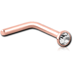 ROSE GOLD PVD COATED SURGICAL STEEL GRADE 316L VALUE CRYSTAL JEWELED 90 DEGREE NOSE STUD