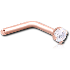 ROSE GOLD PVD COATED SURGICAL STEEL GRADE 316L 90 DEGREE PRONG SET 2 MM JEWELED NOSE STUD