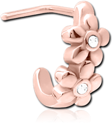 ROSE GOLD PVD COATED SURGICAL STEEL GRADE 316L STRAIGHT JEWELED WRAP AROUND NOSE STUD - FLOWER