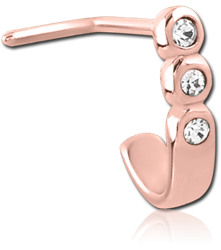 ROSE GOLD PVD COATED SURGICAL STEEL GRADE 316L 90 DEGREE JEWELED WRAP AROUND NOSE STUD