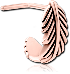 ROSE GOLD PVD COATED SURGICAL STEEL GRADE 316L 90 DEGREE WRAP AROUND NOSE STUD - FEATHER