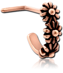 ROSE GOLD PVD COATED SURGICAL STEEL GRADE 316L 90 DEGREE WRAP AROUND NOSE STUD - THREE FLOWERS