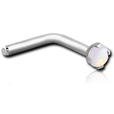SURGICAL STEEL GRADE 316L 90 DEGREE PRONG SET 2MM JEWELED NOSE STUD WITH ORGANIC SYNTHETIC OPAL