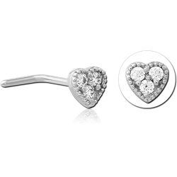 SURGICAL STEEL GRADE 316L 90 DEGREE JEWELED NOSE STUD - HEART