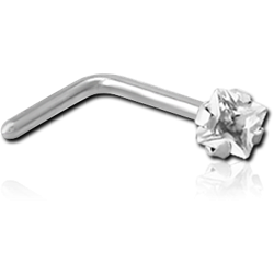 SURGICAL STEEL GRADE 316L 90 DEGREE PRONG SET SQUARE JEWELED NOSE STUD