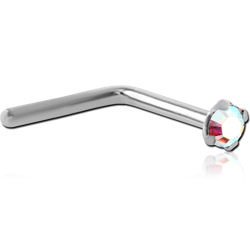 TITANIUM ALLOY 90 DEGREE PRONG SET 3 MM JEWELED TITANIUM ALLOY NOSE STUDS WITH SYNTHETIC OPAL