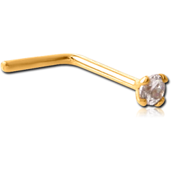 STERILE GOLD PVD 316L SURGICAL STEEL 90 DEGREE PRONG SET 2 MM JEWELED NOSE STUD